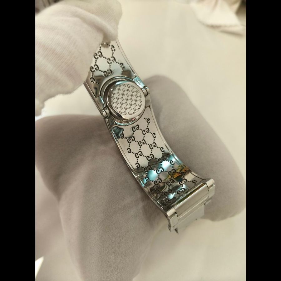 TK1360 GUCCI 古馳復古純鋼手鈪或手錶兩用電子錶VINTAGE SILVER TOILE BRACELET WATCH QZ-23