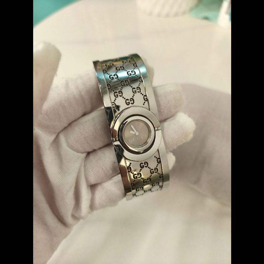 TK1360 GUCCI 古馳復古純鋼手鈪或手錶兩用電子錶VINTAGE SILVER TOILE BRACELET WATCH QZ-28