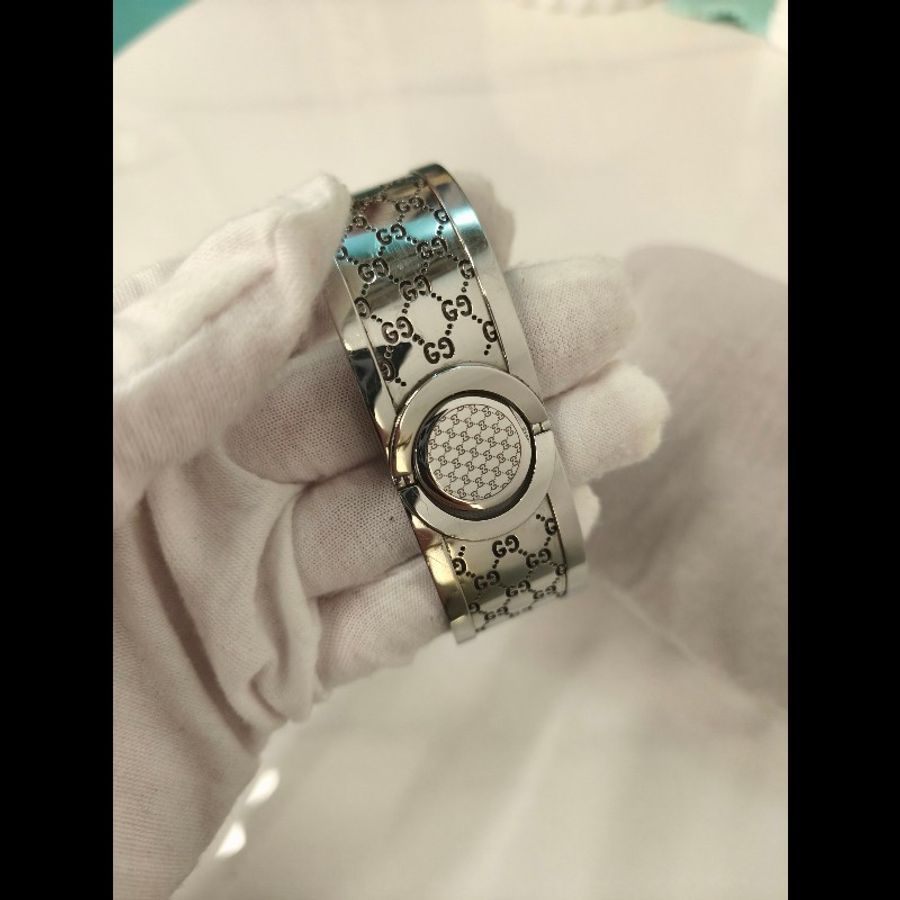 TK1360 GUCCI 古馳復古純鋼手鈪或手錶兩用電子錶VINTAGE SILVER TOILE BRACELET WATCH QZ-29