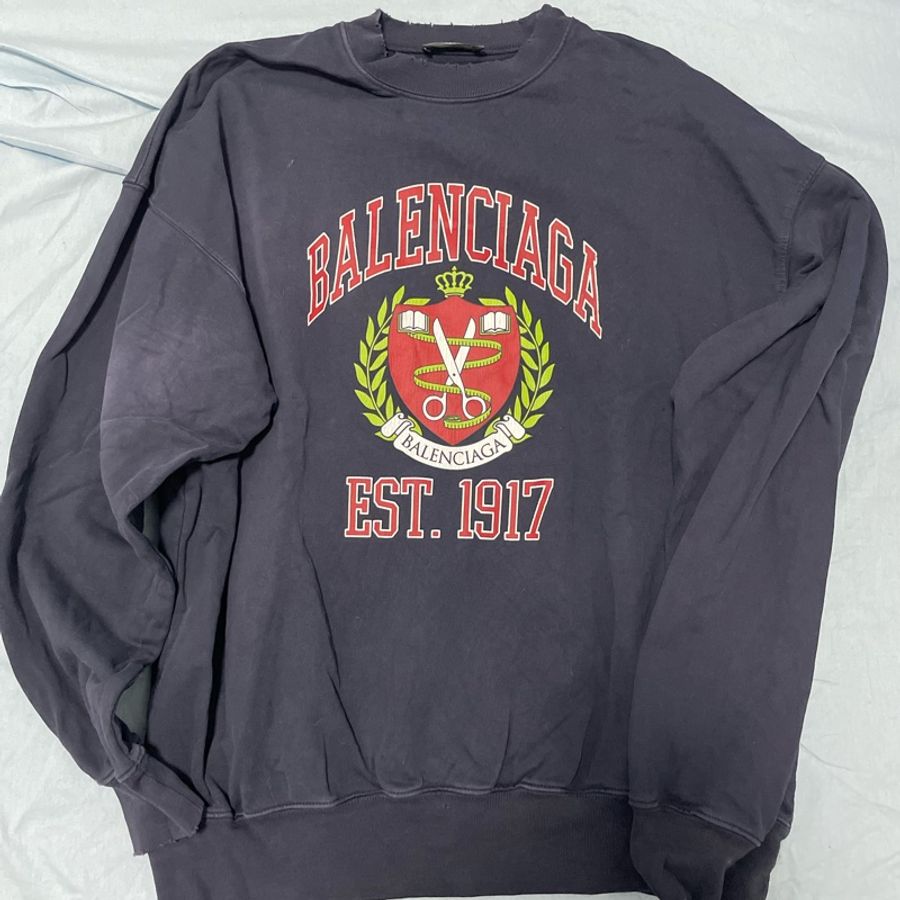 Balenciaga巴黎世家刷舊 深藍logo衛衣-0