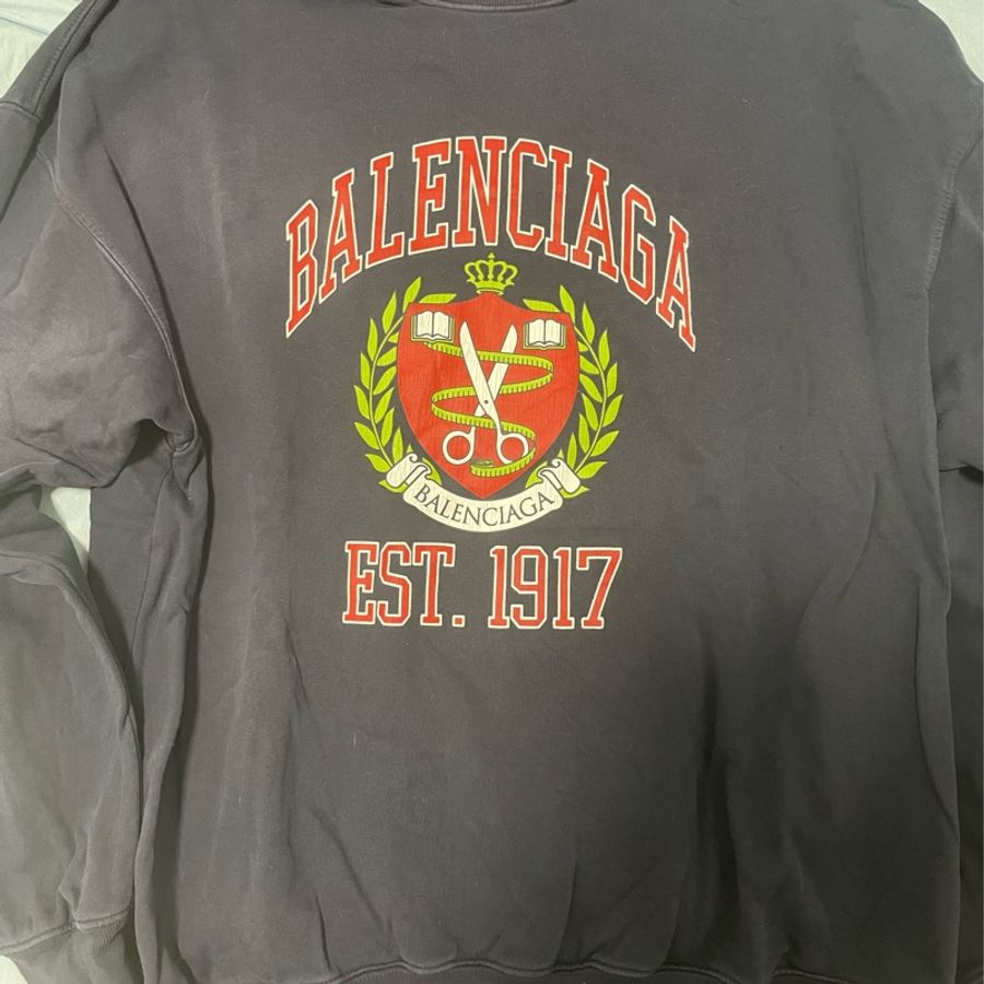 Balenciaga巴黎世家刷舊 深藍logo衛衣-5