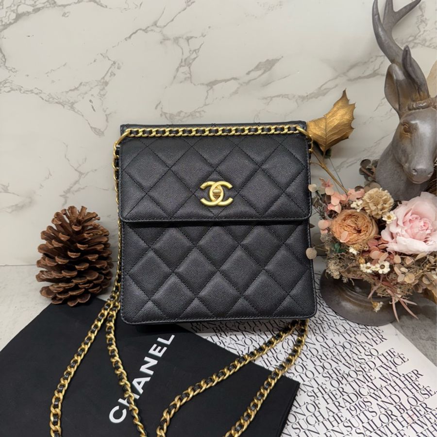 🖤✨CHANEL 香奈兒|23A 黑金方塊 荔枝牛皮 雙肩書包 新片款✨💛-0