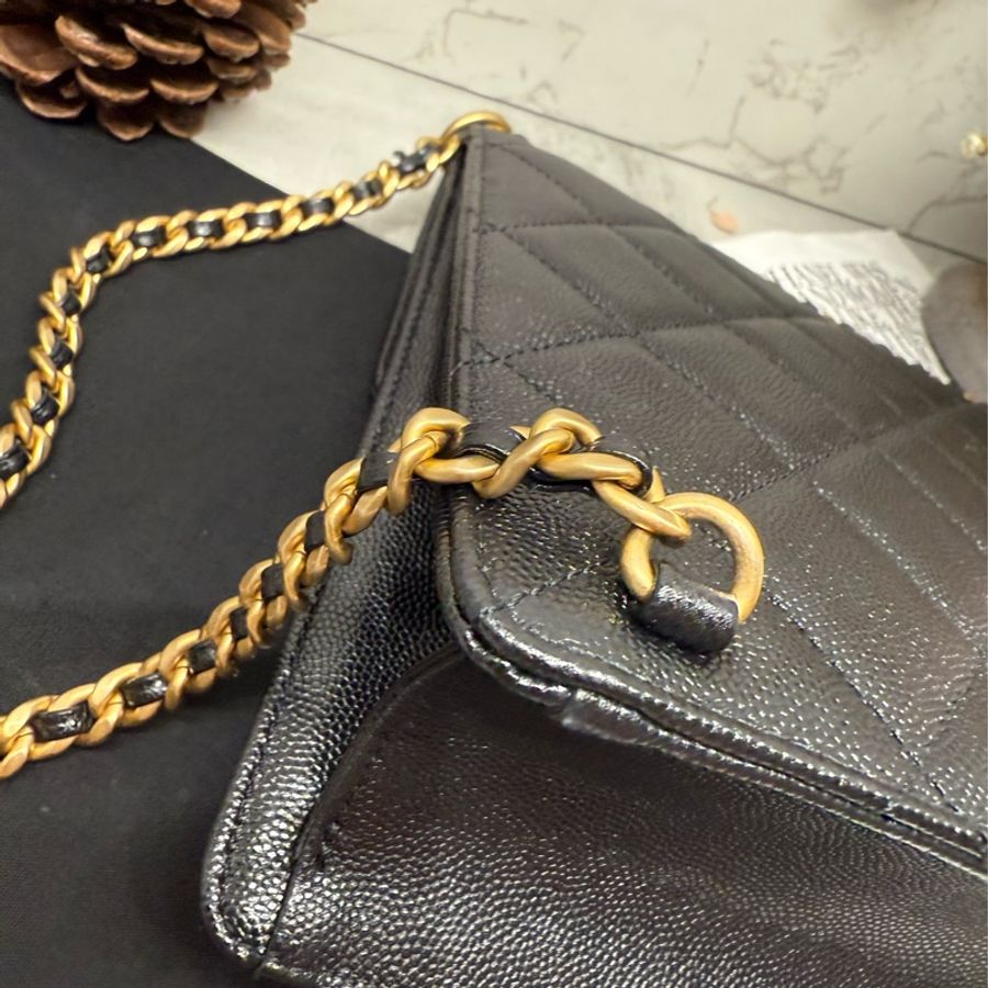🖤✨CHANEL 香奈兒|23A 黑金方塊 荔枝牛皮 雙肩書包 新片款✨💛-19