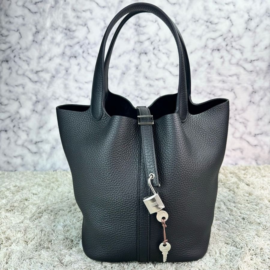 愛馬仕~Hermes picotin 22菜籃子 黑色 銀釦 W刻-5
