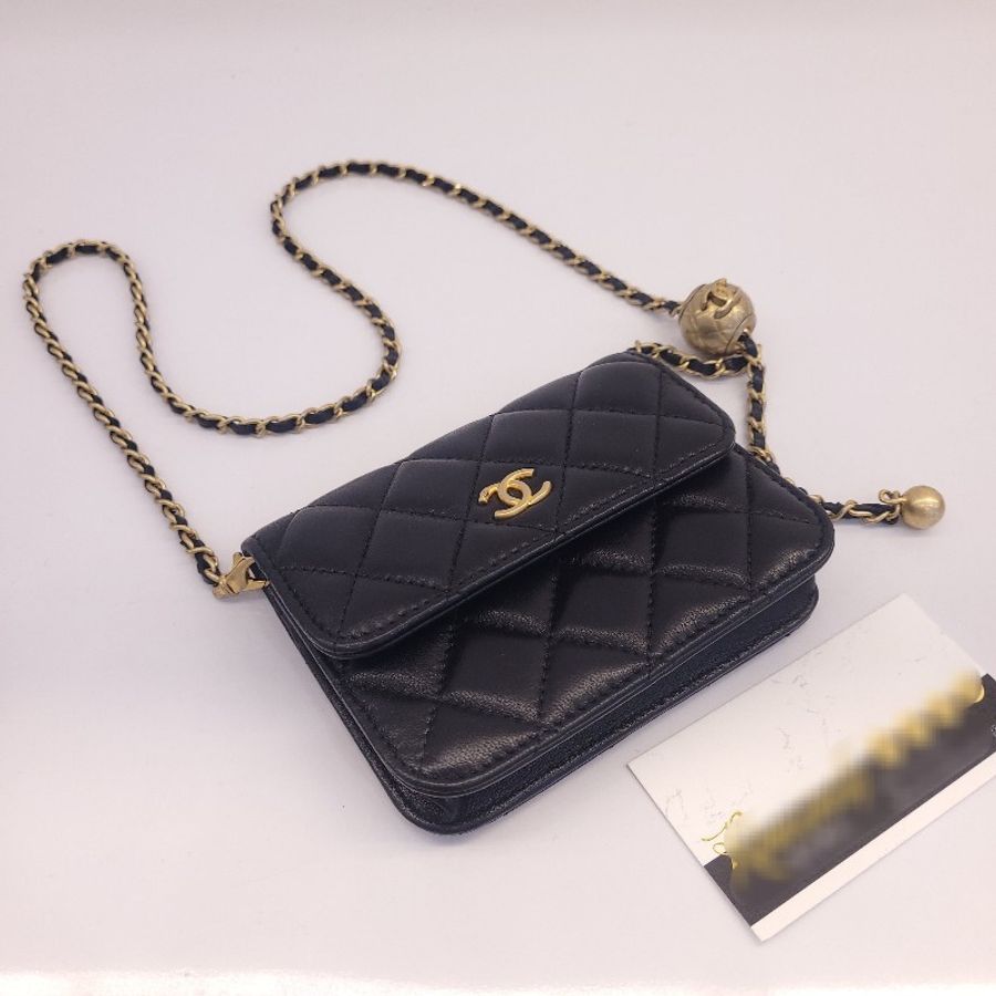 chanel 小羊皮 mini 金球腰包卡包 可肩背-0