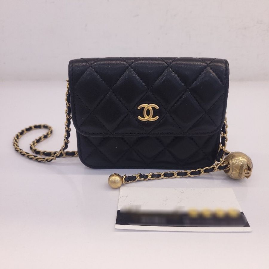 chanel 小羊皮 mini 金球腰包卡包 可肩背-2