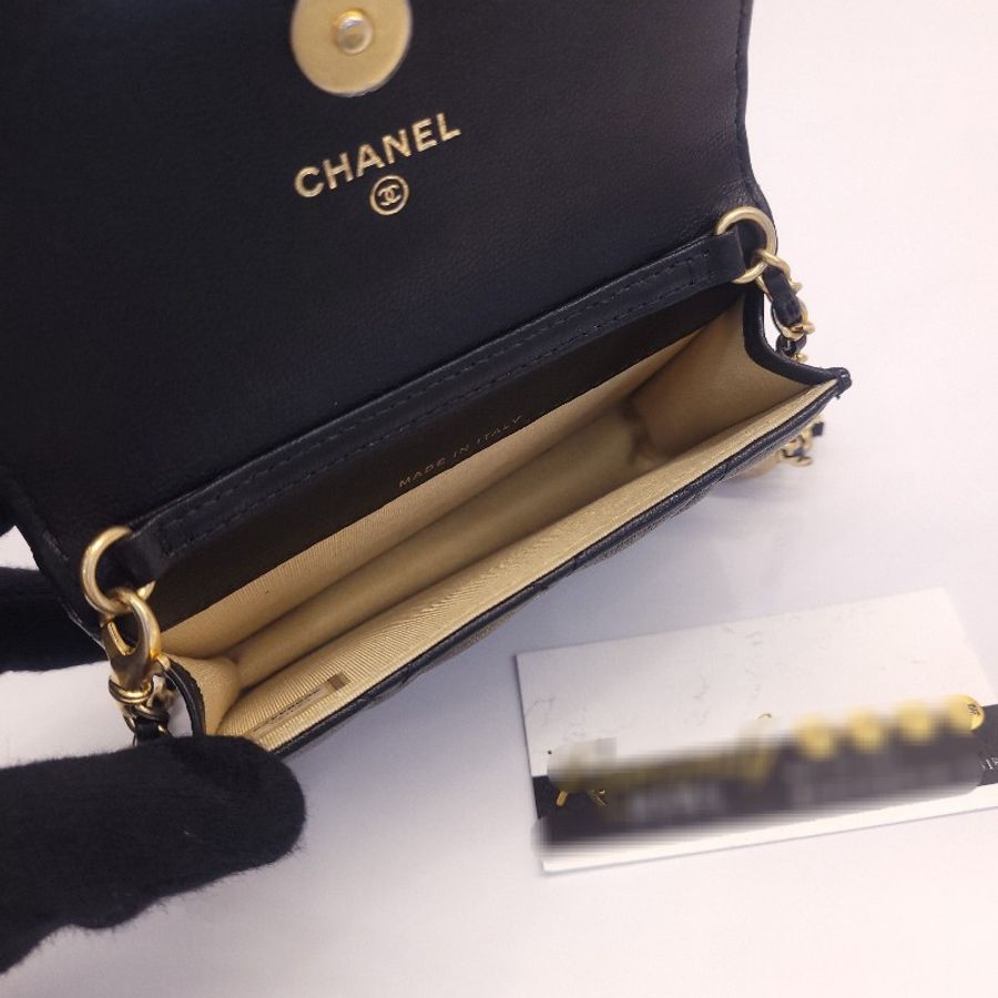 chanel 小羊皮 mini 金球腰包卡包 可肩背-4