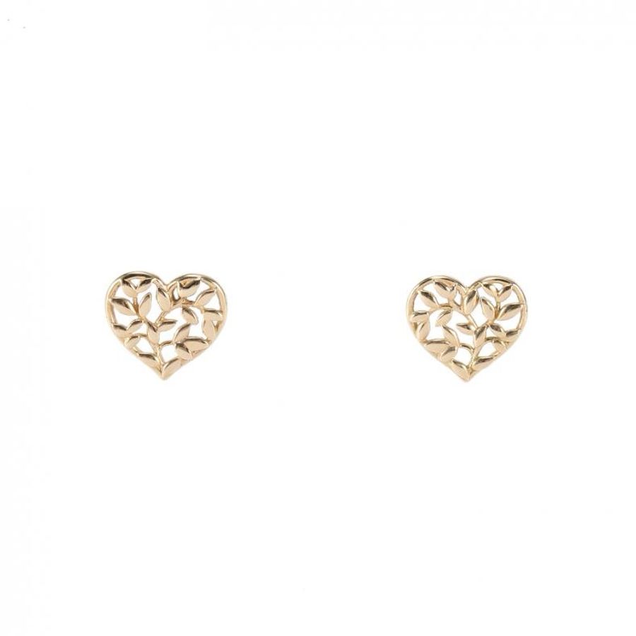 TIFFANY&CO(蒂芙尼) 愛心鏤空耳釘 18K黃金-5