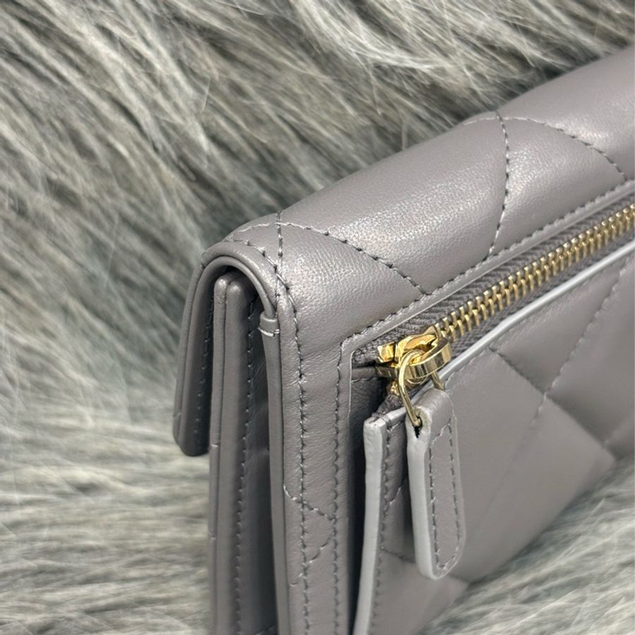 CHANEL AP2809 灰皮 金釦 雙C 19 零錢 卡片 短夾-11