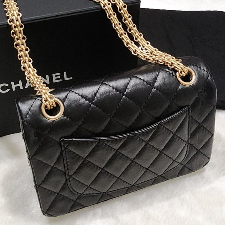 禮物～ 全新現貨Chanel香奈兒2.55經典黑金菱格紋口蓋鍊條包/ 肩背包/ 斜背包／ 晚宴包-7