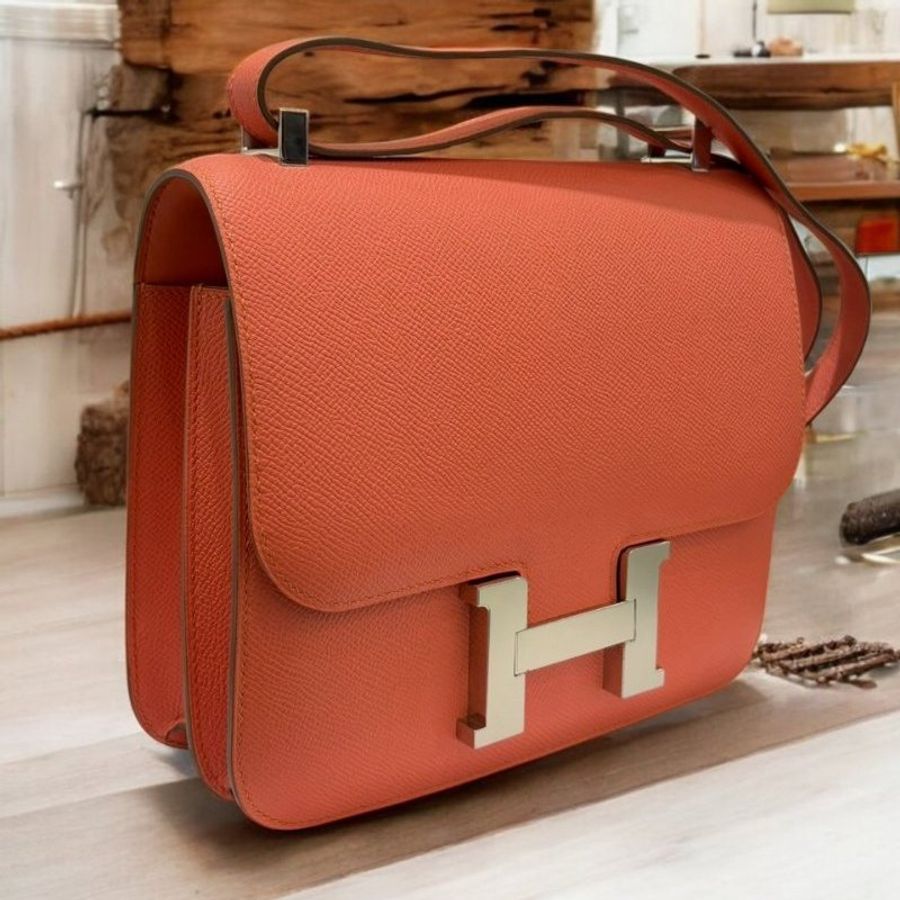 HERMES CONSTANCE 24粉橘色銀扣/框R-2