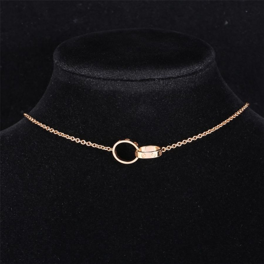 CARTIER(卡地亞) LOVE 18K金 雙環項鏈 18K玫瑰金 玫瑰金-0