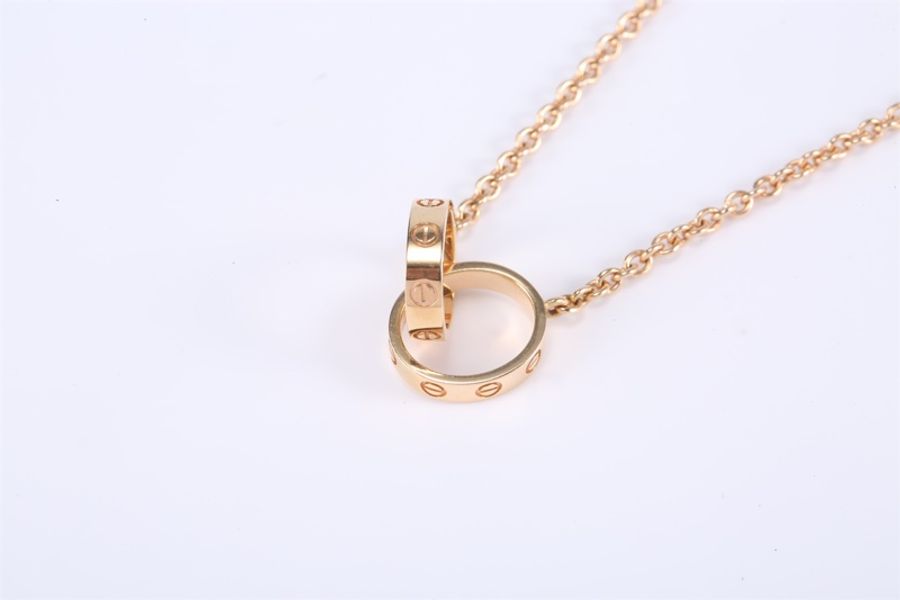 CARTIER(卡地亞) LOVE 18K金 雙環項鏈 18K玫瑰金 玫瑰金-1