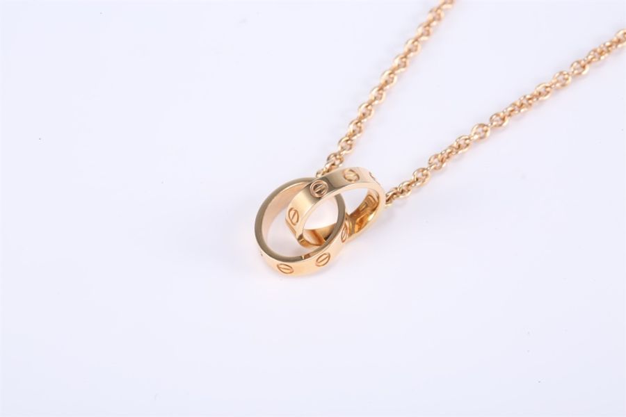 CARTIER(卡地亞) LOVE 18K金 雙環項鏈 18K玫瑰金 玫瑰金-2