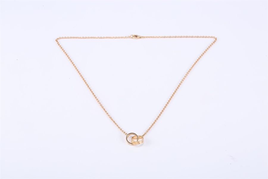 CARTIER(卡地亞) LOVE 18K金 雙環項鏈 18K玫瑰金 玫瑰金-5