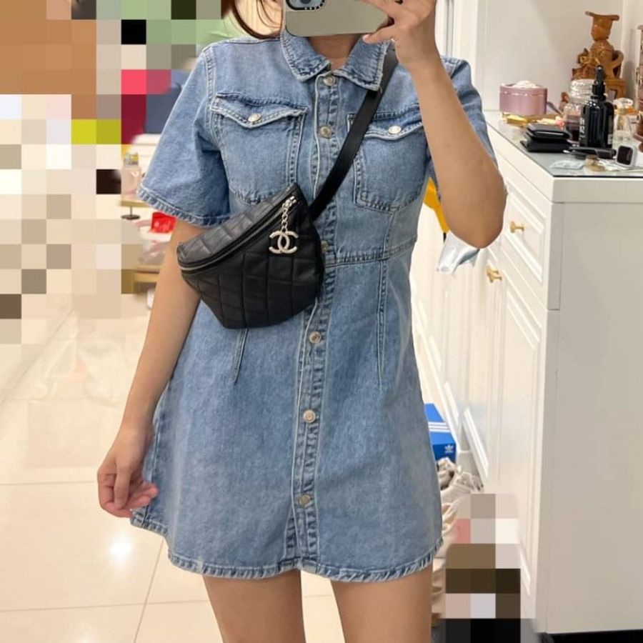 CHANEL 香奈兒 黑色 荔枝紋牛皮 Uniform 員工包 腰包 胸包 斜背包 胸口包 肩背包-11