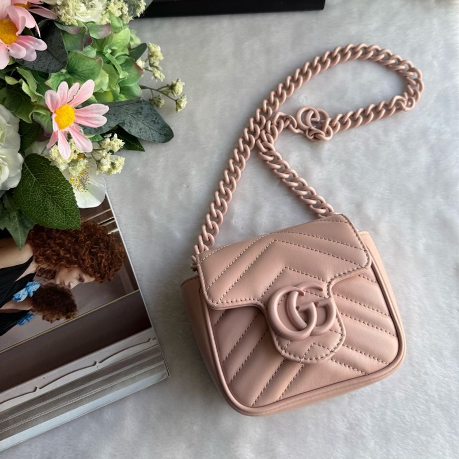 *聖誕優惠* GUCCI GG Marmont 縫線皮革方胖腰包/肩背包 80cm (淺粉色)-3