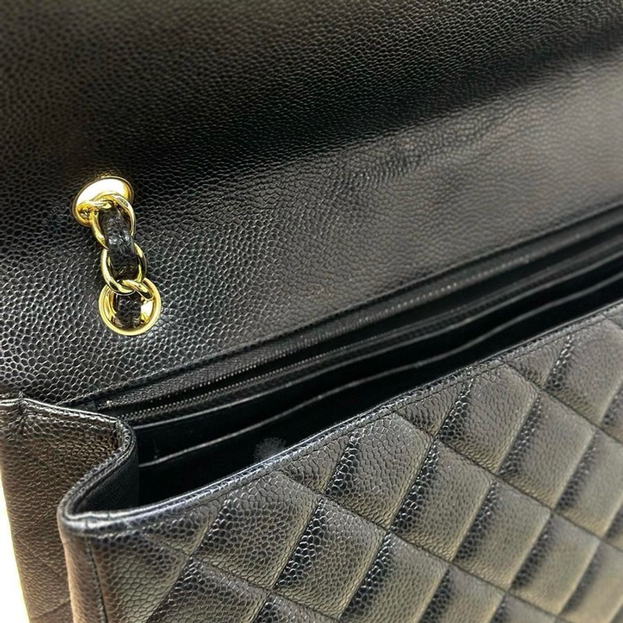 🖤賠本出🖤CHANEL Maxi Cf 33cm 香奈兒 黑金 荔枝牛皮 超大經典口蓋包 菱格紋-3