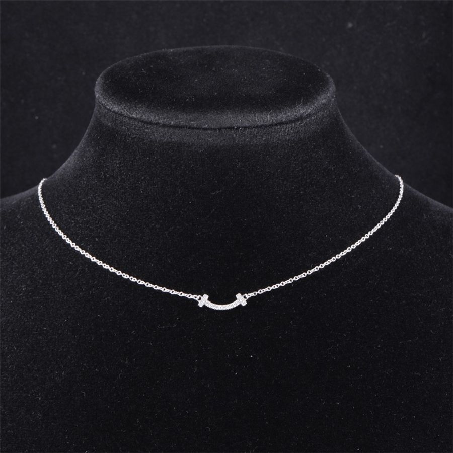 TIFFANY&CO(蒂芙尼) Tiffany T 微笑項鏈 mini 滿鑽 18k白金 白金-0