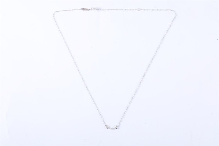 TIFFANY&CO(蒂芙尼) Tiffany T 微笑項鏈 mini 滿鑽 18k白金 白金-5