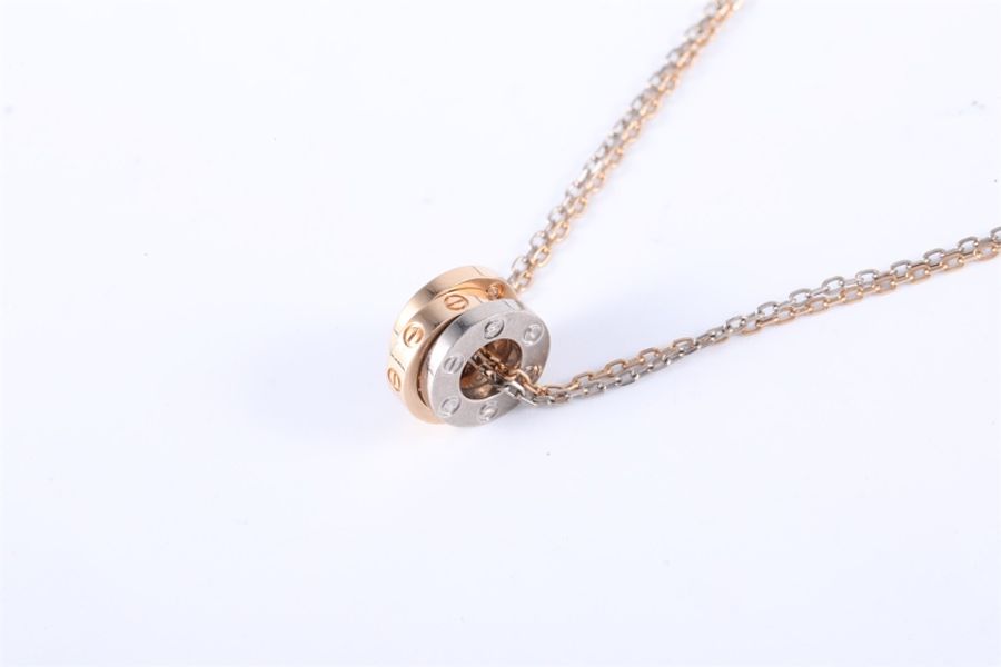 CARTIER(卡地亞) LOVE 三環三色項鏈 玫瑰金帶鑽 組合款-2