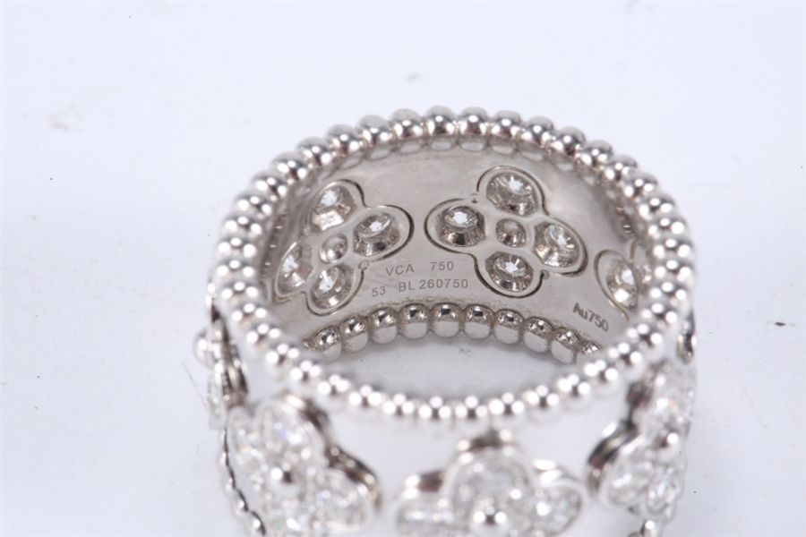 VAN CLEEF&ARPELS(梵克雅寶) Perlée Clovers 萬花筒鑲鑽戒指 寬版 中號 鑽石/18K白金拼鑽石 53 白金 18k-5