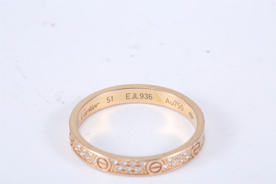 CARTIER(卡地亞) LOVE 18K金滿鑽 兩排鑽 滿天星窄版戒指 18K玫瑰金拼鑽石 51 18K玫瑰金-2