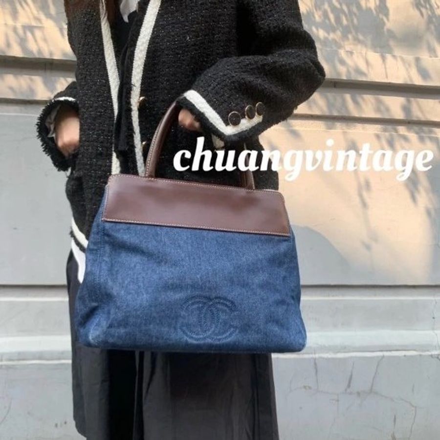 chanel vintage 牛仔 丹寧 手提包 肩背包 側背包-9