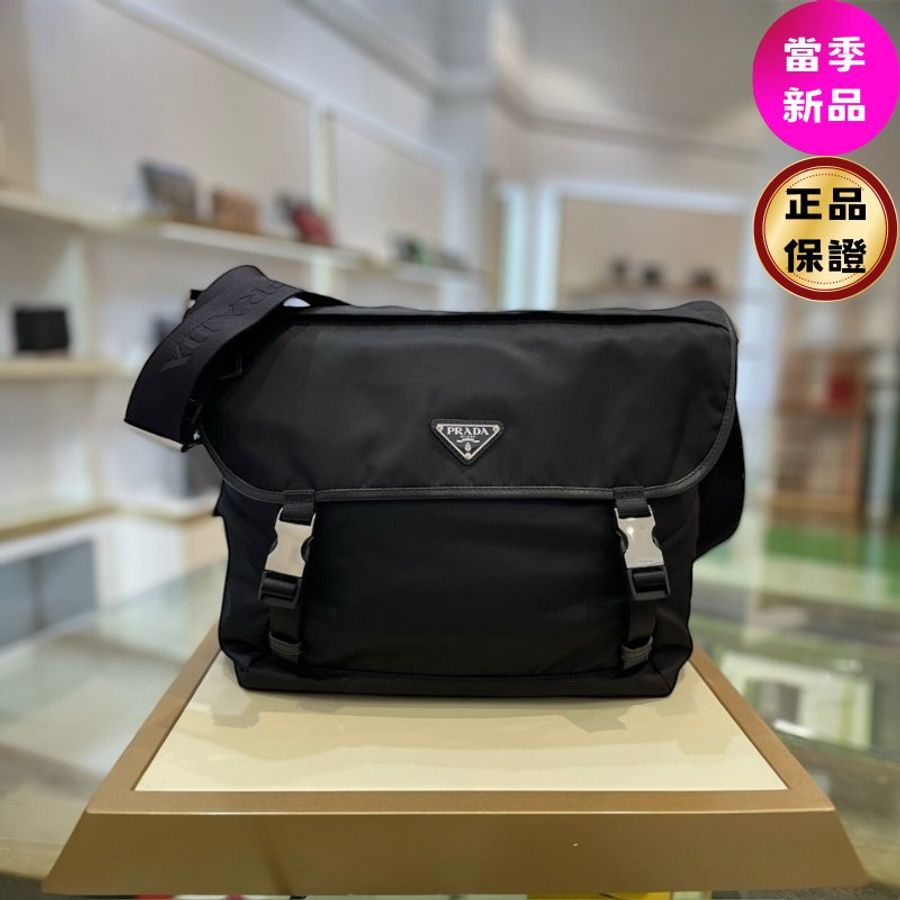 🎉新品好折扣✨Prada 2VD052 再生尼龍及Saffiano 大款郵差包 黑色-0