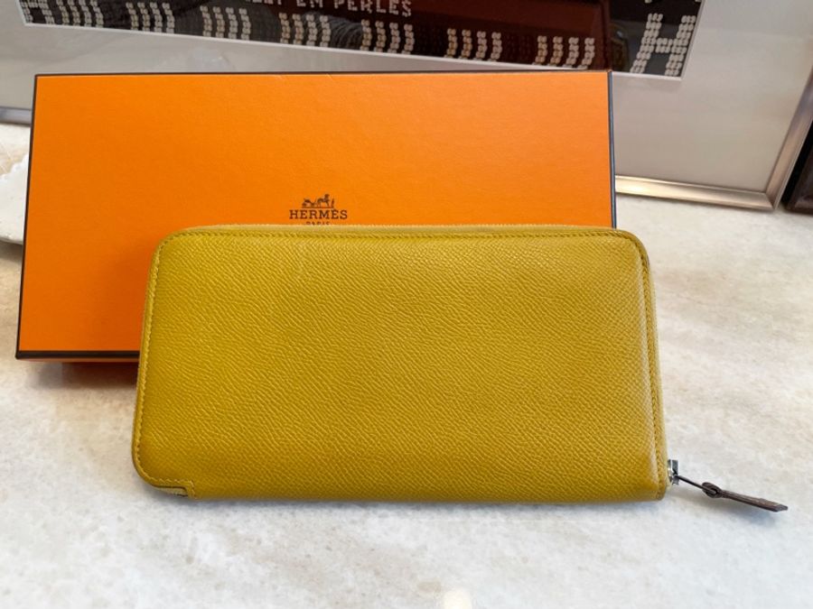Hermes 正品絲巾長夾 琥珀黃-0