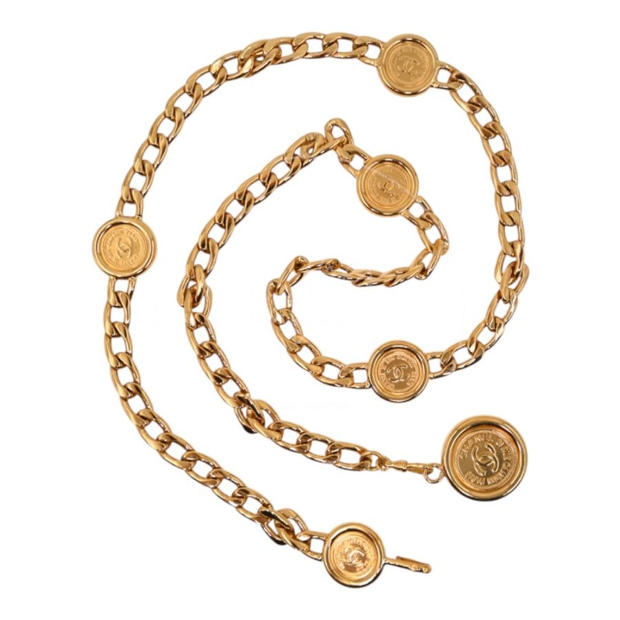 [Pre-owned] Chanel Necklace Belt Chain Coco Mark Vintage Coin Medallion Waist Chain-5