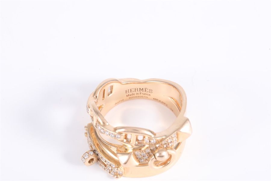 HERMES(愛馬仕) Kelly CDC 豬鼻子 鑲鑽 三層戒指 18K玫瑰金 54 玫瑰金-5