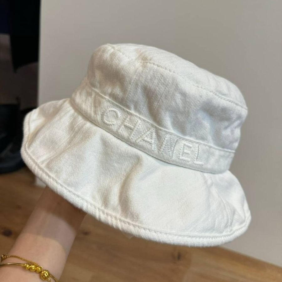 chanel 白色 丹寧 遮陽帽 漁夫帽 帽子 休閒帽-2