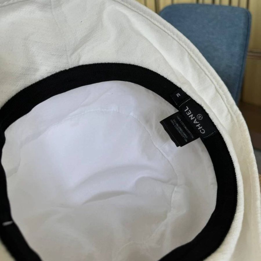 chanel 白色 丹寧 遮陽帽 漁夫帽 帽子 休閒帽-9