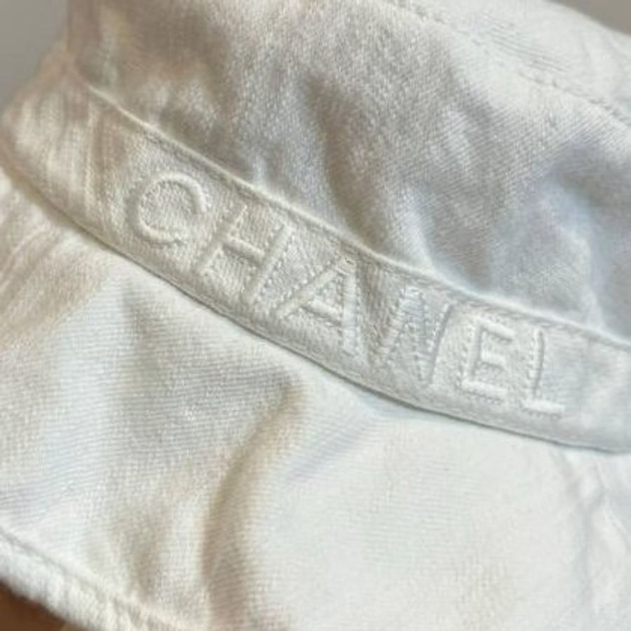 chanel 白色 丹寧 遮陽帽 漁夫帽 帽子 休閒帽-10
