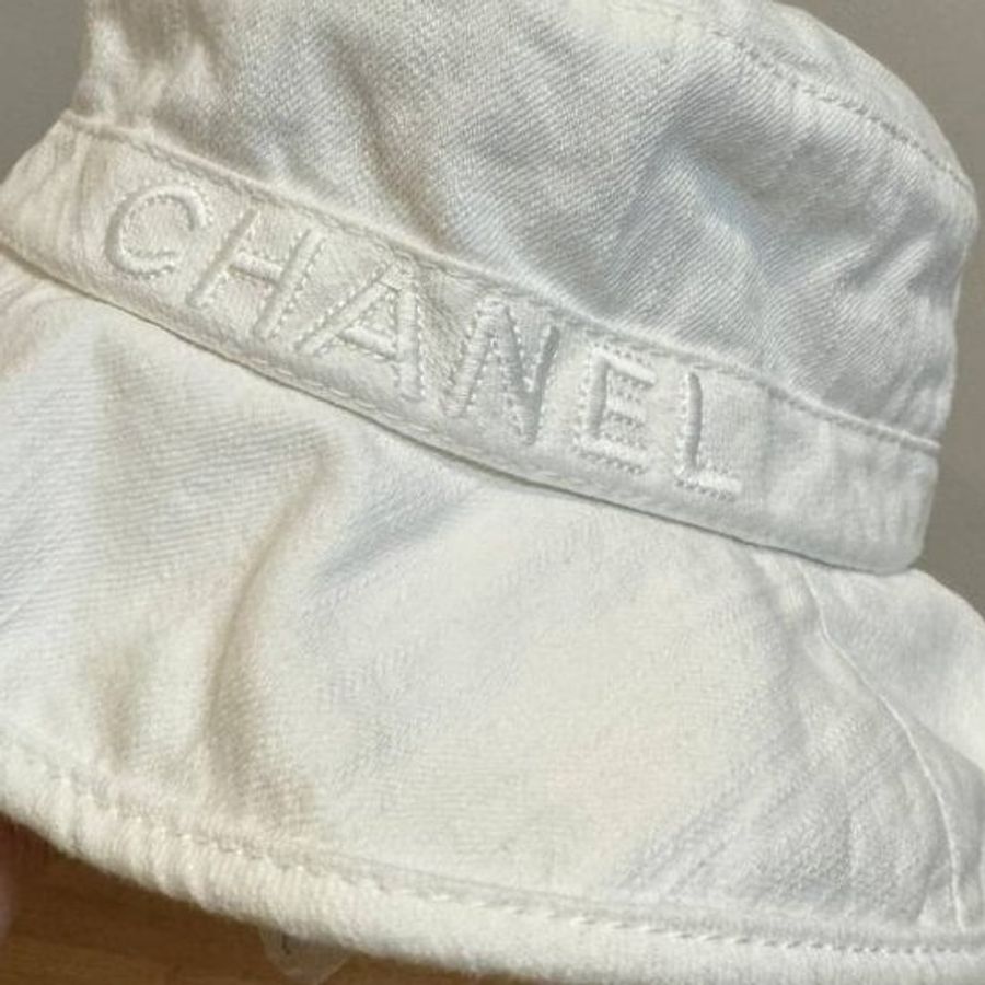 chanel 白色 丹寧 遮陽帽 漁夫帽 帽子 休閒帽-11