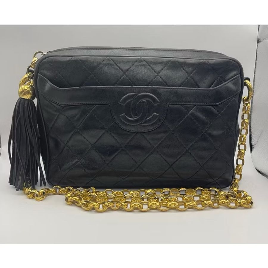 CHANEL 香奈兒 相機包 老香 雕花鍊 古董包 雕花鏈 小金球 流蘇 斜背包 單肩包 手拿包-0