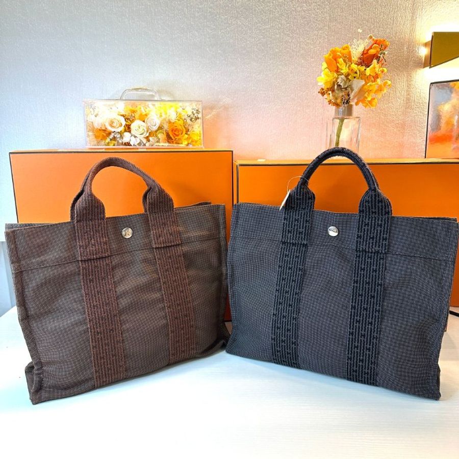 Hermes Vintage Ale Line MM 銀扣手挽灰色袋小號-1