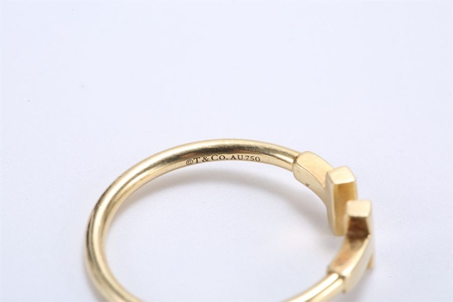 TIFFANY&CO(蒂芙尼) Tiffany T 系列 18K金 方形纏繞式戒指 18K黃金 59 黃金-3