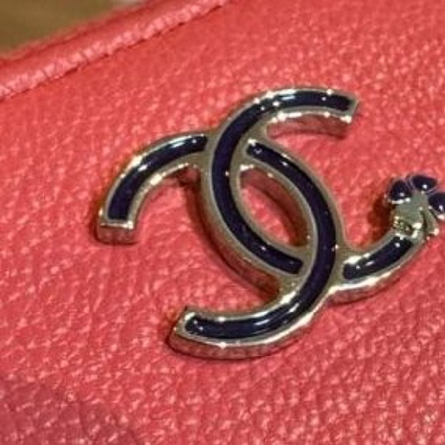 chanel 珊瑚橘 L拉 錢包 卡夾 零錢包 短夾 卡包 信用卡卡夾 皮夾 皮包-19
