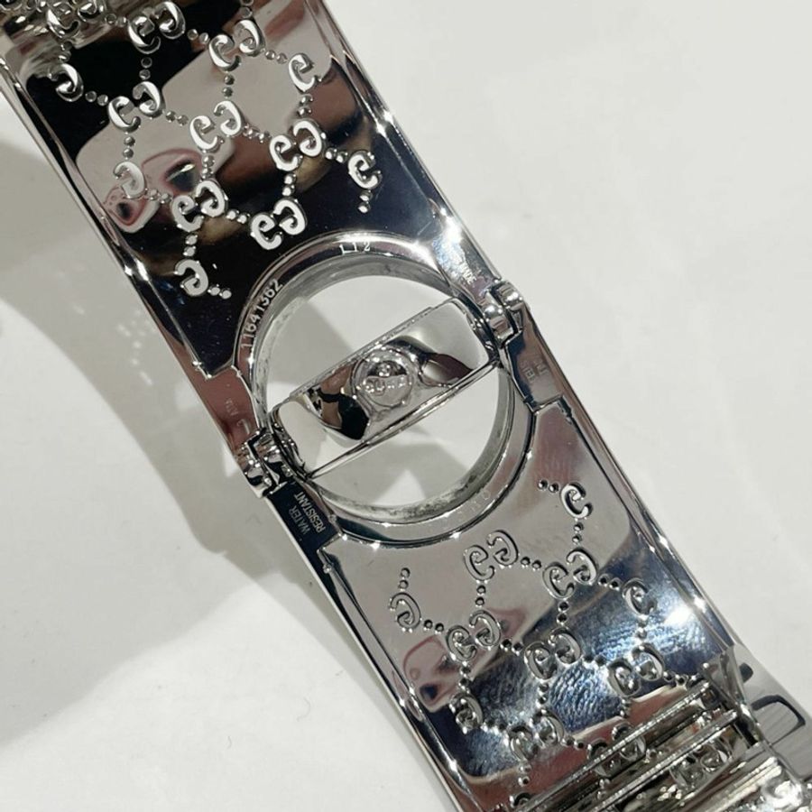 GUCCI 石英手錶旋轉手鐲白色貝殼邊框鑽石女士 YA112511 銀色 20485515-2