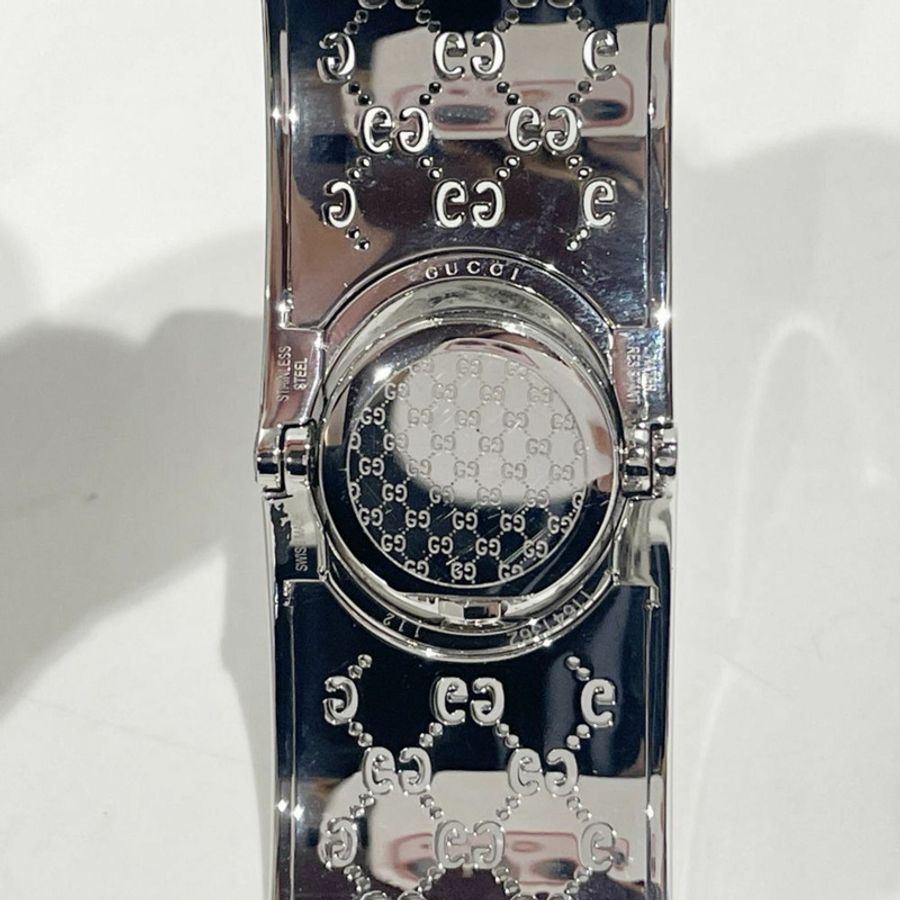 GUCCI 石英手錶旋轉手鐲白色貝殼邊框鑽石女士 YA112511 銀色 20485515-3