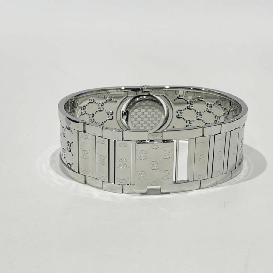 GUCCI 石英手錶旋轉手鐲白色貝殼邊框鑽石女士 YA112511 銀色 20485515-4