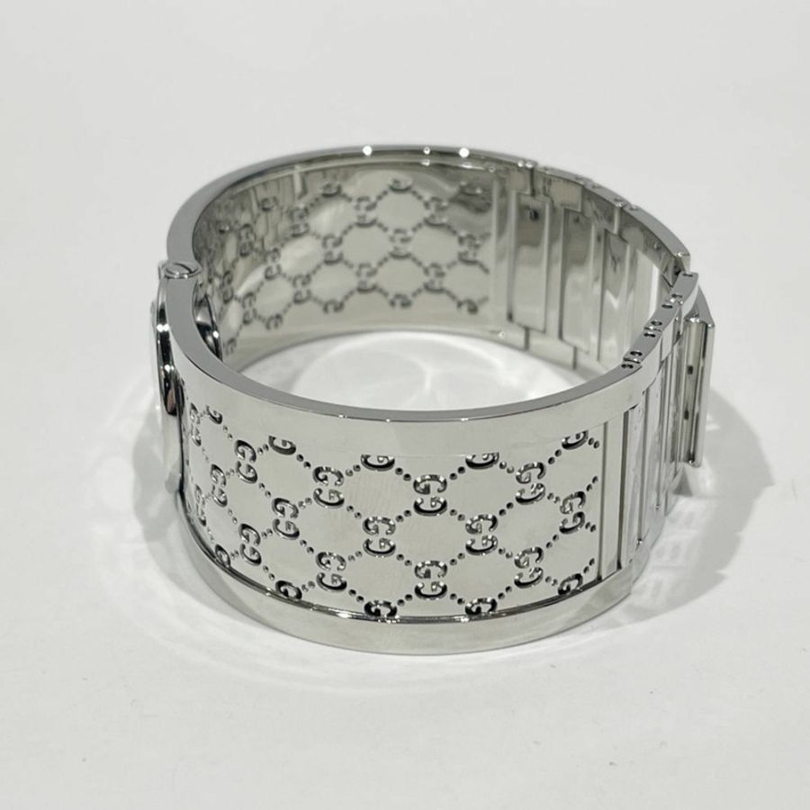 GUCCI 石英手錶旋轉手鐲白色貝殼邊框鑽石女士 YA112511 銀色 20485515-5