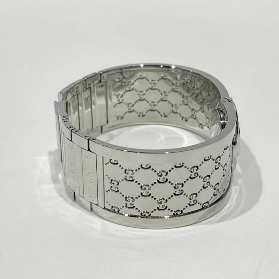 GUCCI 石英手錶旋轉手鐲白色貝殼邊框鑽石女士 YA112511 銀色 20485515-6