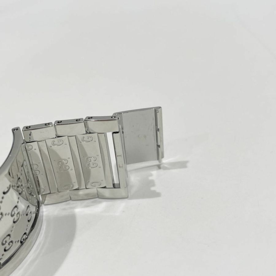GUCCI 石英手錶旋轉手鐲白色貝殼邊框鑽石女士 YA112511 銀色 20485515-7
