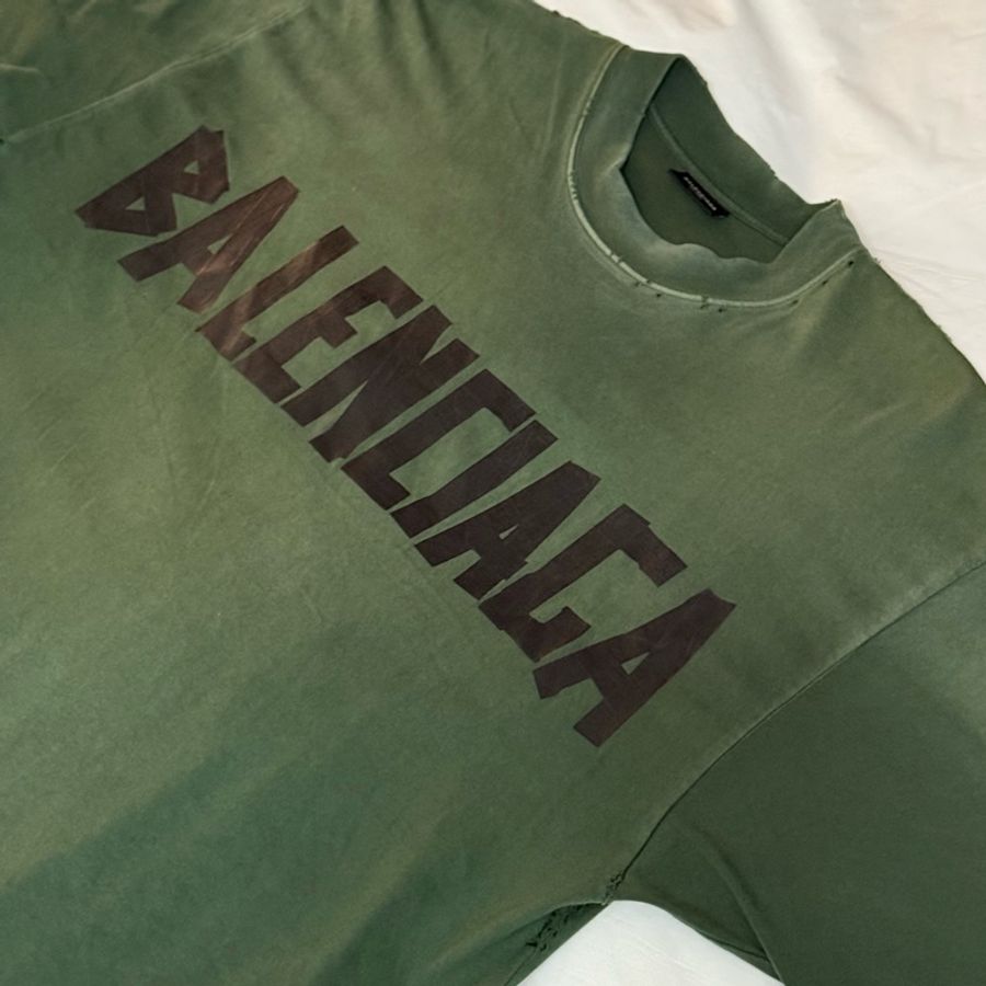 Balenciaga 巴黎世家綠色黑膠帶Logo短袖T恤尺碼M-6