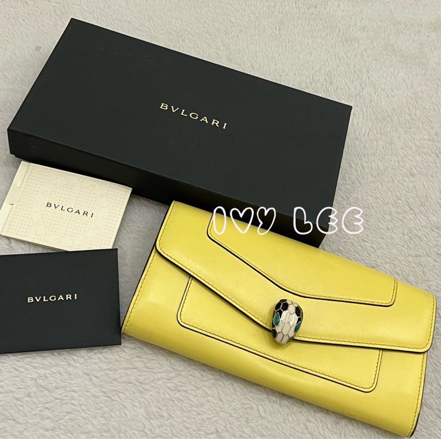 BVLGARI SERPENTI FOREVER 黃色皮夾 長夾 10卡層 二手精品-33