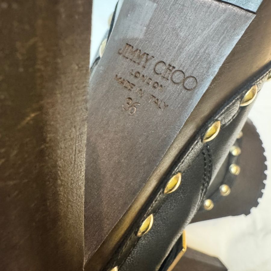 Jimmy Choo 真皮實木卯釘魚口 高跟鞋靴36-5