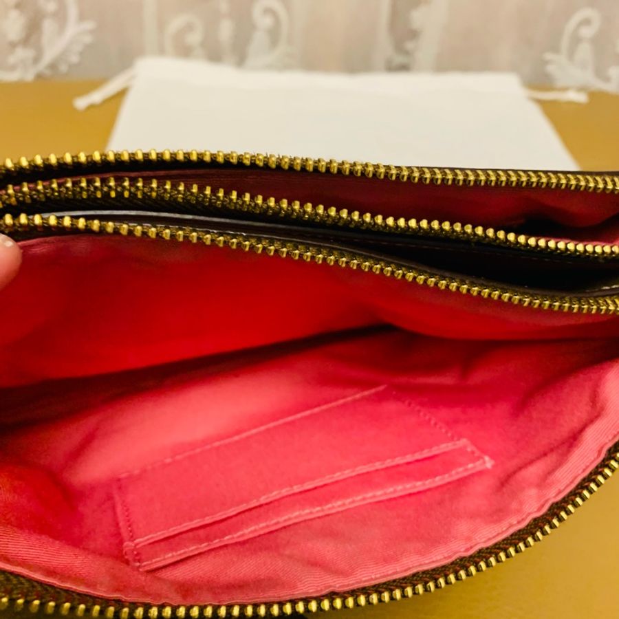 COACH 老花兩色兩面棕色粉色雙層斜背包-10